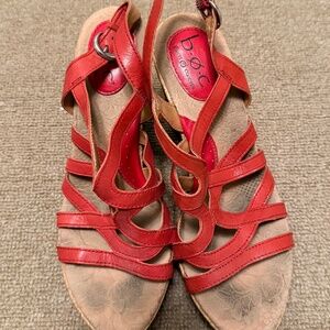 Size 8M - B.O.C. Red Leather Strap Sandal Cork Wedge